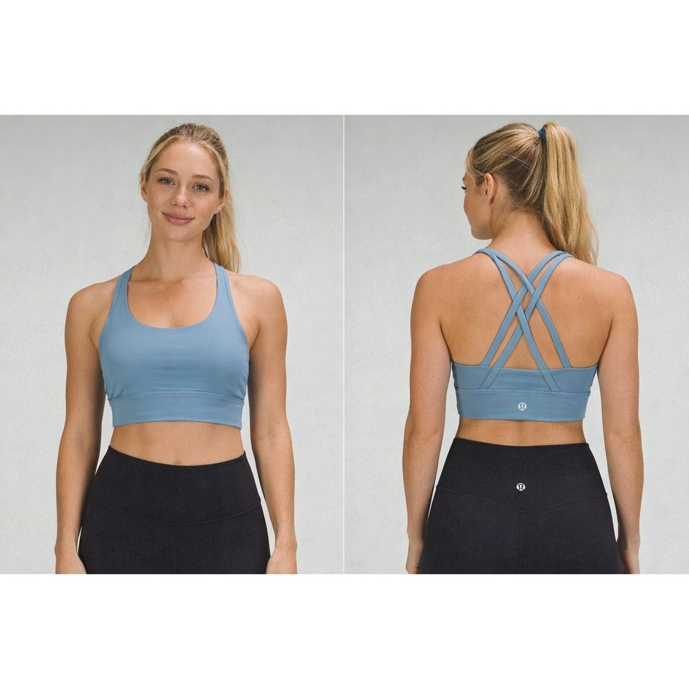 Lululemon Energy Longline Bra Washed Blue LW2EB9S Size 8 NEW